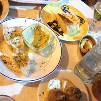 Meatballs, hummus, deep fried squid, Spanish omelette, marinated smoked tofu at Sa Capca in Blanes