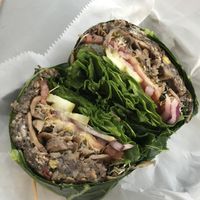 Black bean burger in collard wrap at Bareburger in Ridgewood