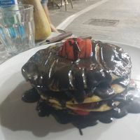 Pancakes with dark chocolate and strawberrys at Hari's Creperie in Crete