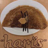 vegan crepe with bitter chocolate, peanut butter, and walnuts at Hari's Creperie in Crete