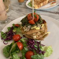 Vegan GF savory pancakes // with pesto sauce, sundried tomatoes, mushrooms and vegan cheese. at Hari's Creperie in Crete