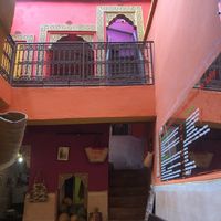 Inside the cafe - lovely colours at Earth Cafe - Derb Zawak in Marrakech