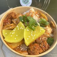 Vegan spicy chicken with rice £7  at Kimchi Planet in Newcastle Upon Tyne