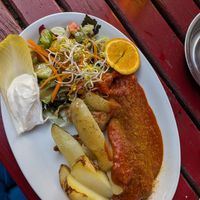 Vegan Currywurst at Schleusenkrug in Berlin