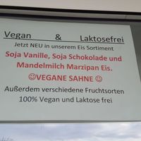 Vegan flavours: vanille, chochlate and marzipan. They do have vegan cream and sorbets. at Eiscafe Fontanella in Grossenbrode