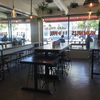 Dining room with outdoor seating at Hasiba in Los Angeles