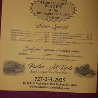 Contact info at Taste of Curry in Port Richey
