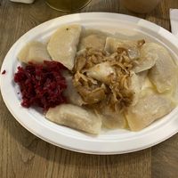 Pierogi w beetrot salad on the side at Pierozak in Poznan