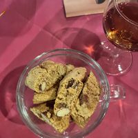 Vegan cantucci and sweet wine  at Ristoro Dantesca in Pisa