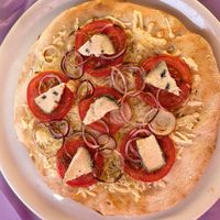 Pizza gorgonzola vegano pomodo e cipolla  at Ristoro Dantesca in Pisa