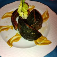 This roasted pumpkin dish is actually made with honey but they were kind enough to prepare it with vegan honey for us. at Ristoro Dantesca in Pisa