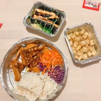 Chicken cutlet, sushi, agedashi tofu  at Kogi Bar & Grill in Plymouth