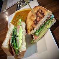 BLTA Sandwich w/ tomato bisque soup.   at O'cado in Sherman Oaks