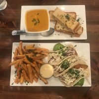 Avocado tacos and grilled cheese with tomato soup at O'cado in Sherman Oaks