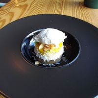 passionfruit, coconut and mousse dessert at Orteá - Vegan Collective in Lisbon