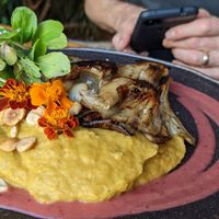 Corn mash and king oyster mushrooms at Orteá - Vegan Collective in Lisbon