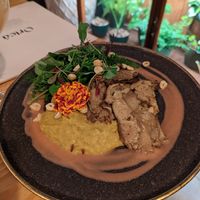 "Sediments" main (oyster mushrooms and corn mash) at Orteá - Vegan Collective in Lisbon