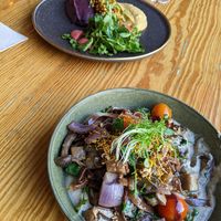 Cocoa Tagliatelle with a nutty mushroom sauce and orange ceste at Orteá - Vegan Collective in Lisbon