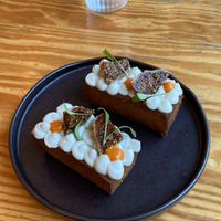 Fried polenta with blue ‘cheese’ sauce  at Orteá - Vegan Collective in Lisbon