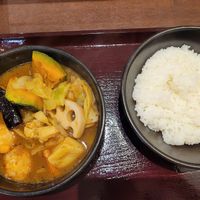 Winter dish: vegan curry soup with veggies and rice at CoCo Ichibanya - Keihan Shichijo in Kyoto