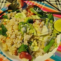 Fried rice with veggies, unfortunately no tofu (and make sure you say you don't want eggs) at The Family Restaurant in Bangkok