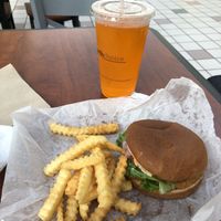 “Chick’n” burger combo at Earth Burger in Bloomington