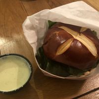 Green Gorilla Burger with a side of Garlic sauce  at Green Gorilla Kitchen - Food Cart in New City
