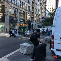 This gives you an idea what the cart looks like, taken from Union Sq. park across the street. at Green Gorilla Kitchen - Food Cart in New City