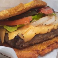 Impossible burger on banana buns. Great flavour profile at Green Gorilla Kitchen - Food Cart in New City