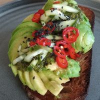 Avocado Toast w/ Chimichurri & Pickled Cucumbers at Bean and Bread in Abergavenny