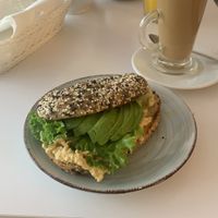 Avocado toast (menu says that they use sourdough but we got bagels)  at Cakester Cafe in Krakow