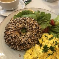 bagel and scrambled tofu  at Cakester Cafe in Krakow