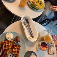 vegan waffles and tofu scramble   at Cakester Cafe in Krakow