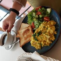 Scrambled tofu and toast at Cakester Cafe in Krakow