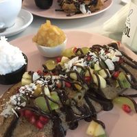 Pancake y waffle veganos at Cakester Cafe in Krakow