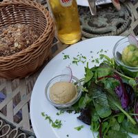 Overpriced vegan vrühstück (basically 3 dips + few salad leaves) at Cafe Sehnsucht in Cologne
