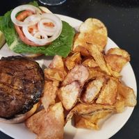 Portobello Mushroom Burger with homemade chips at The Market House in Galena