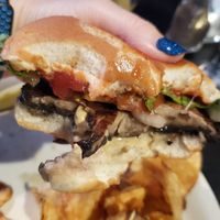 Close-up of portobello mushroom burger at The Market House in Galena