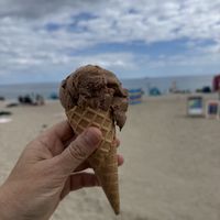 Salted caramel & chocolate ice cream in a vegan cone  at Gylly Beach Cafe in Falmouth