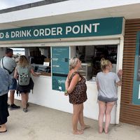 The outside of the counter  at Gylly Beach Cafe in Falmouth