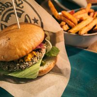The vegan burger with sweet potato fries at Shaka Burgerhouse. Not exactly a vegan-friendly place but a tasty burger! at Shaka Burgerhouse in Garmisch Partenkirchen