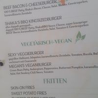 Vegan menu section  at Shaka Burgerhouse in Garmisch Partenkirchen