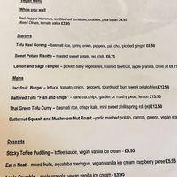 Vegan menu at The Bells of Peover in Lower Peover