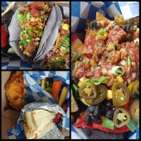 Nachos, tacos, and hummus plate at Off the Wagon in Brookings