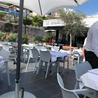 Exterior of restaurant, outside seating and inside. at Hotel Le Versailles  in Villefranche-sur-mer
