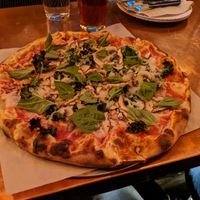 Mushroom and Kale with vegan cheese! at Timber Pizza Company in Washington