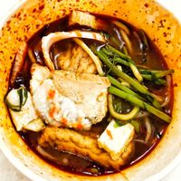 Penang prawn noodles, flavourful but on the salty side at True Veggie 实斋 in Central Singapore