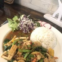 Kao tofu pat phik pao (very good!!) at Freshtime in Chiang Mai