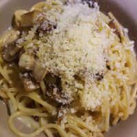 Spaghetti carbonara at POP vegan in Hong Kong Island