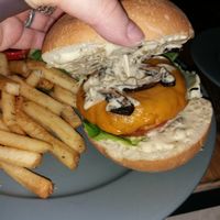 Impossible burger with shiitake mushrooms at POP vegan in Hong Kong Island